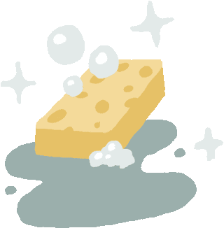 sponge with water and soap bubbles