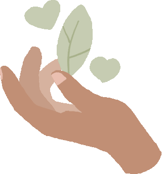 hand holding leaf and hearts